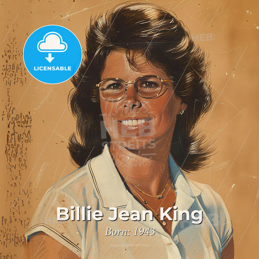 Billie Jean King, Born: 1943, American tennis player - A Woman Wearing Glasses And A White Shirt Print Template