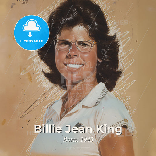 Billie Jean King, Born: 1943, American tennis player - A Woman Wearing Glasses And Smiling Print Template
