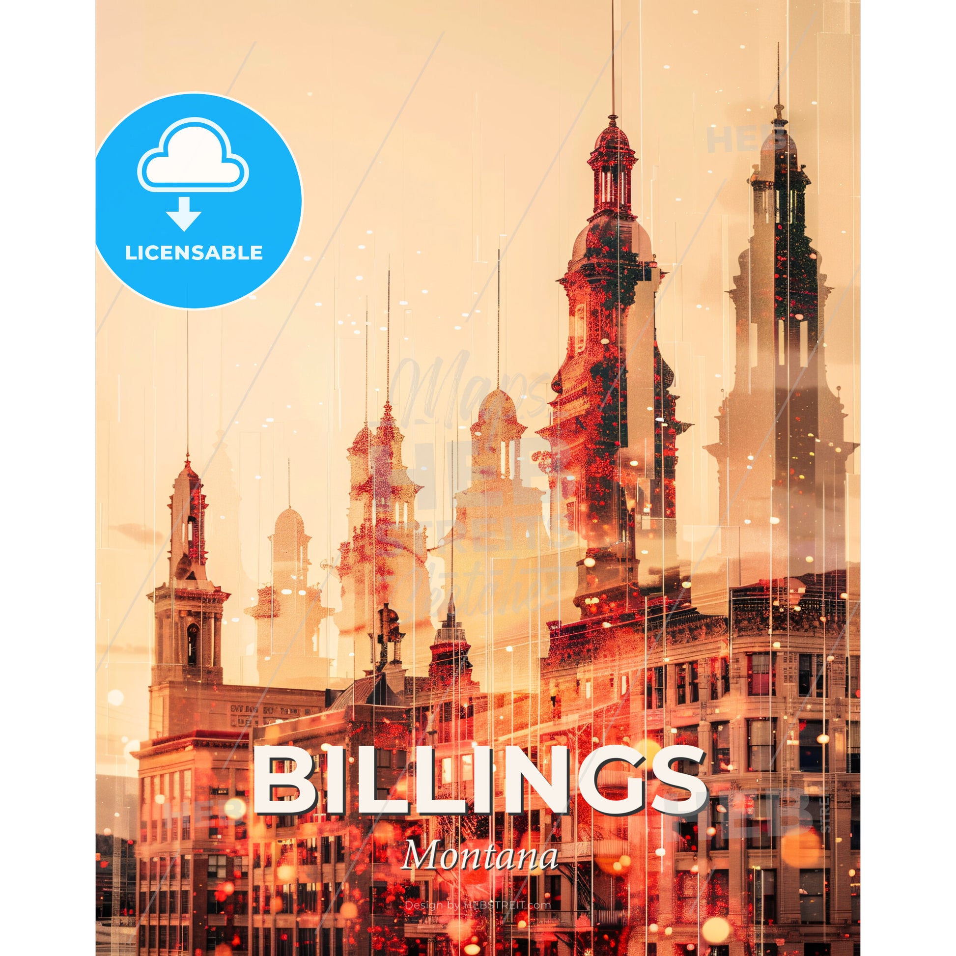 Billings Montana City Skyline Composite Art - A city skyline with many towers - Square format print template