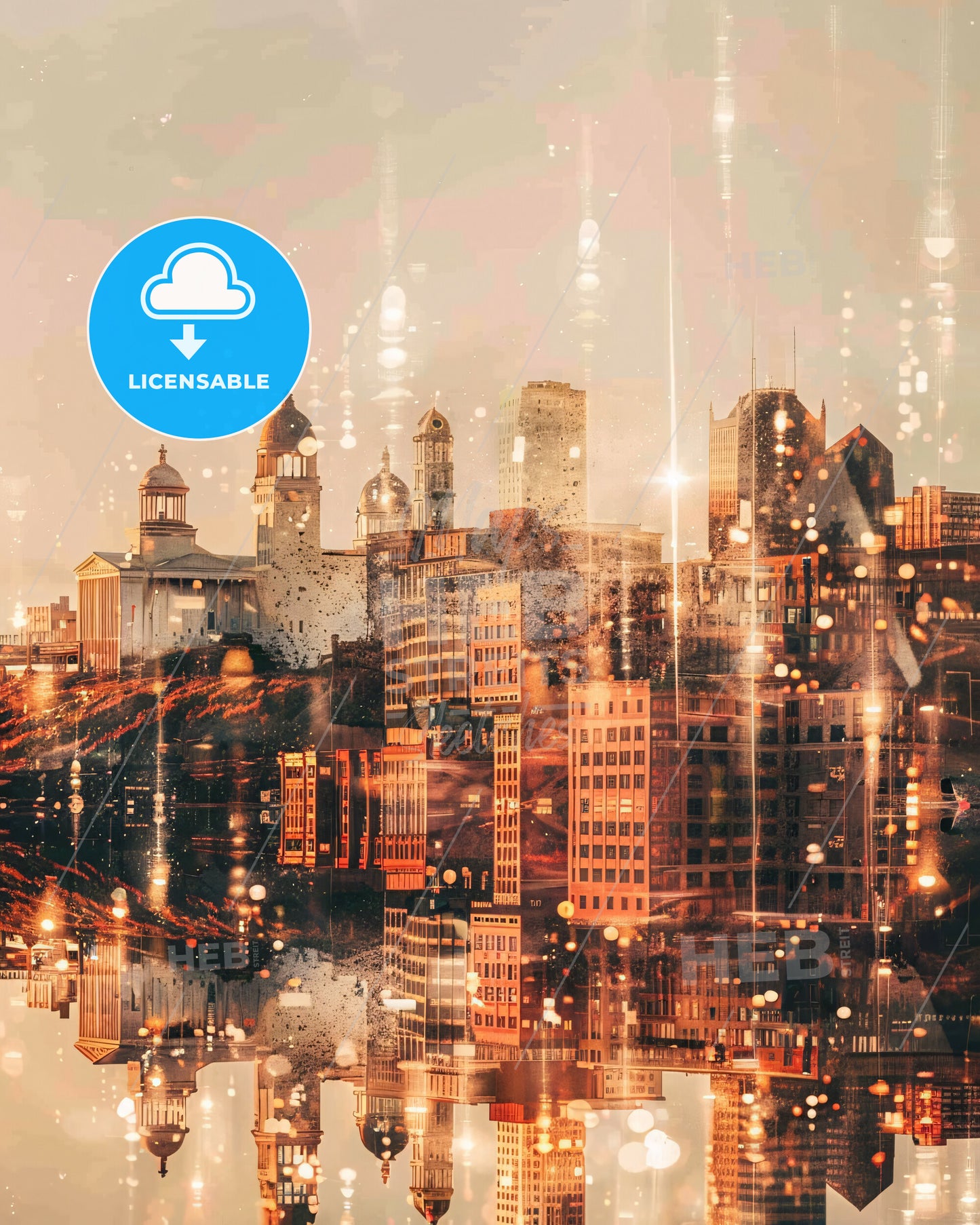 Billings Cityscape Double Exposure - A city skyline with many buildings and a body of water