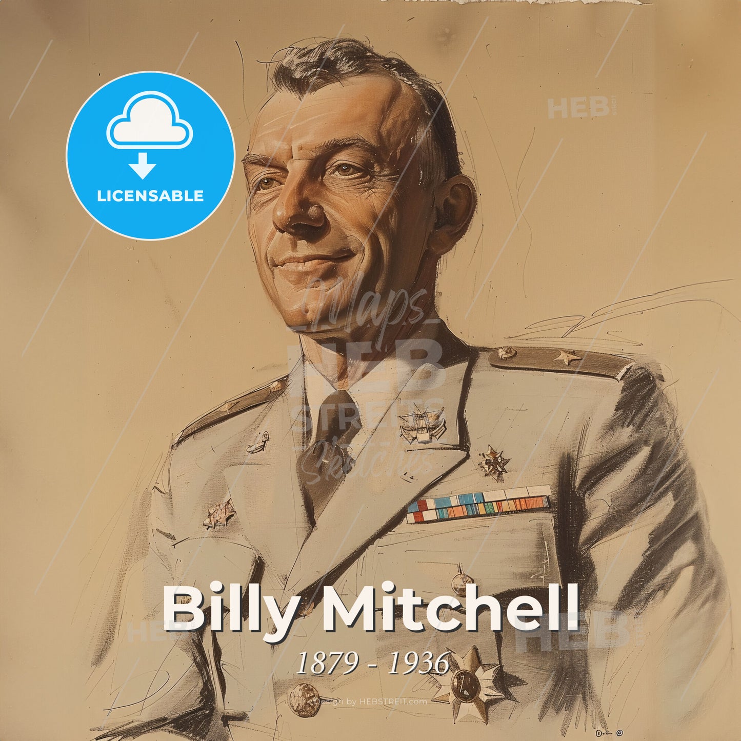 Billy Mitchell, 1879 - 1936, American General - A Man In A Military Uniform Print Template