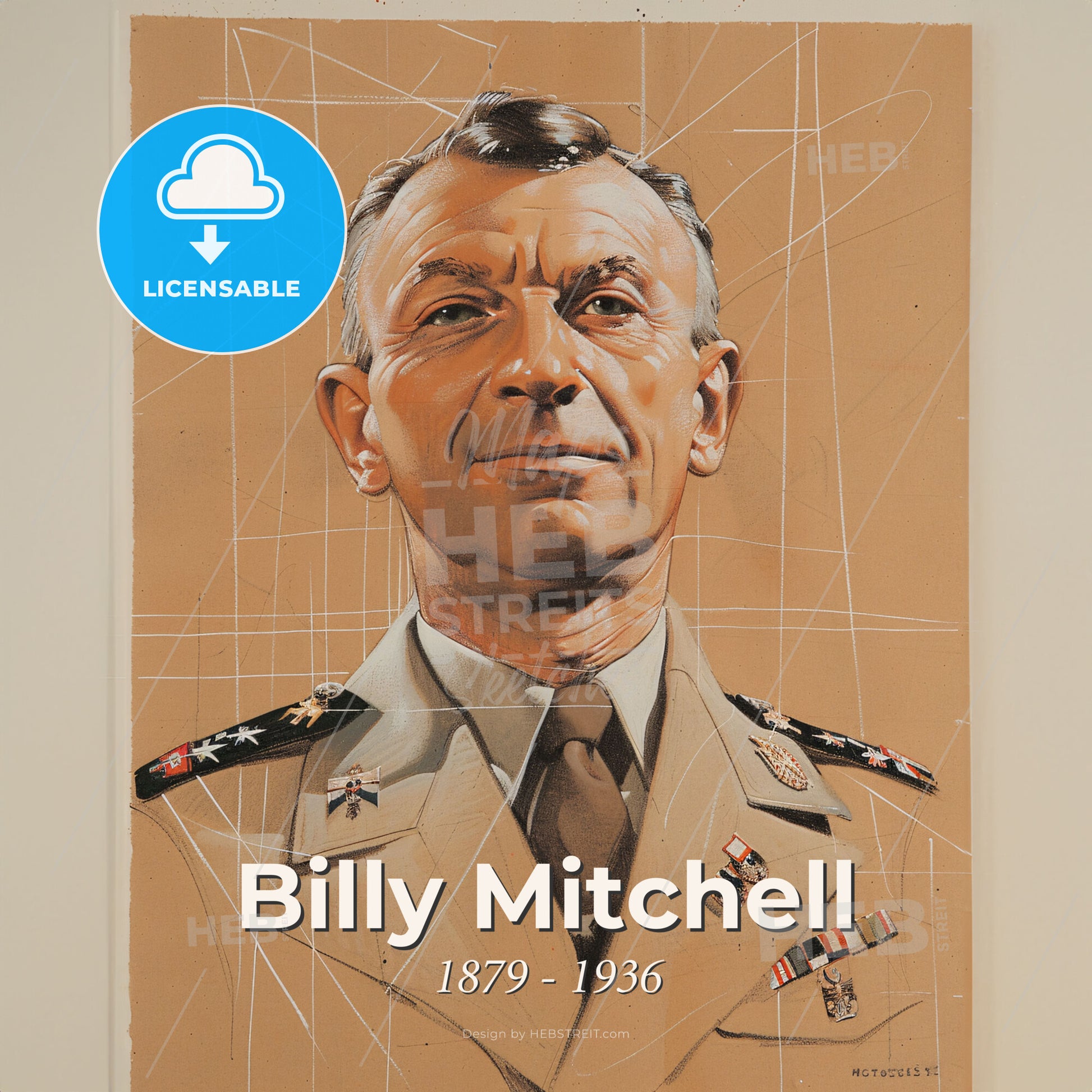 Billy Mitchell, 1879 - 1936, American General - A Portrait Of A Man In A Military Uniform Print Template