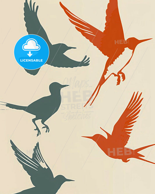 Serene Skies: Minimal Bird Flight on Beige - A group of birds flying