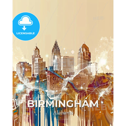 Birmingham City Skyline Double Exposure Composite Art - A city skyline with many buildings - Square format print template