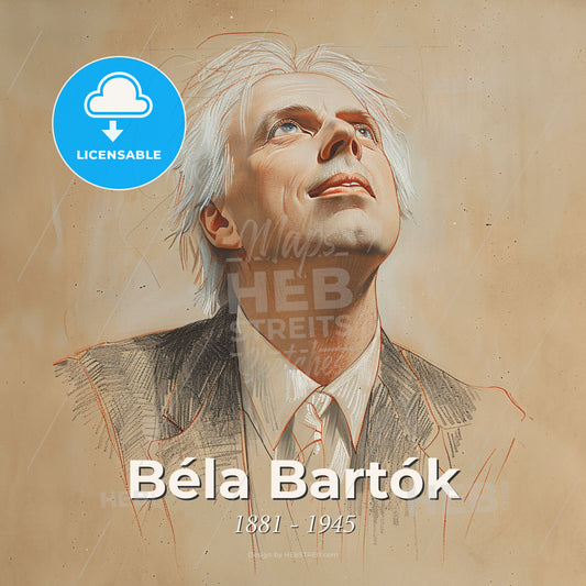 Béla Bartók, 1881 - 1945, Hungarian composer - A Drawing Of A Man Looking Up Print Template