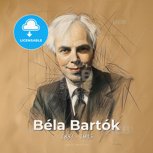 Béla Bartók, 1881 - 1945, Hungarian composer - A Drawing Of A Man Print Template