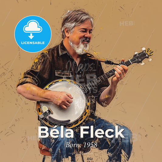 Béla Fleck, Born: 1958, American banjo player - A Man Playing A Banjo Print Template