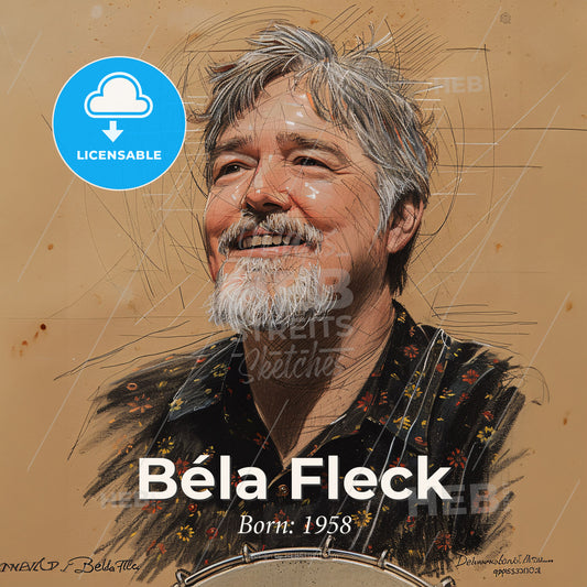 Béla Fleck, Born: 1958, American banjo player - A Man With A Beard And Mustache Print Template