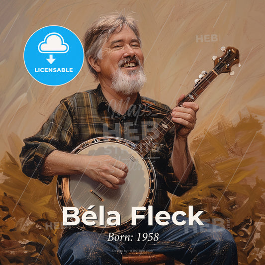 Béla Fleck, Born: 1958, American banjo player - A Man Holding A Banjo Print Template