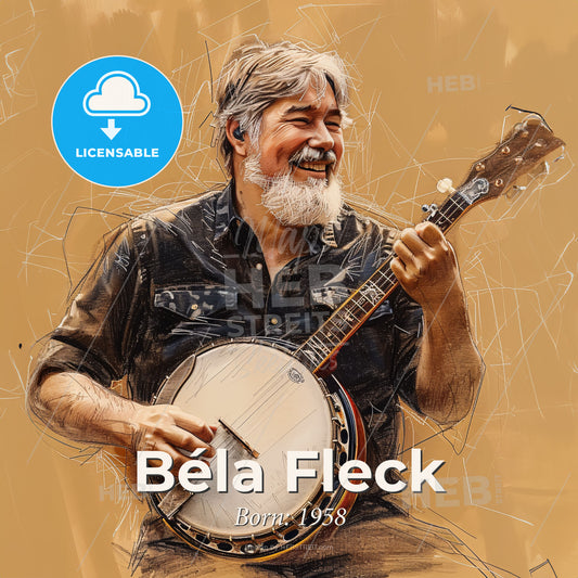 Béla Fleck, Born: 1958, American banjo player - A Man Playing A Banjo Print Template