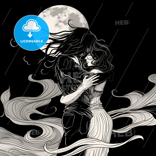 A Couple Hugging In Front Of The Moon