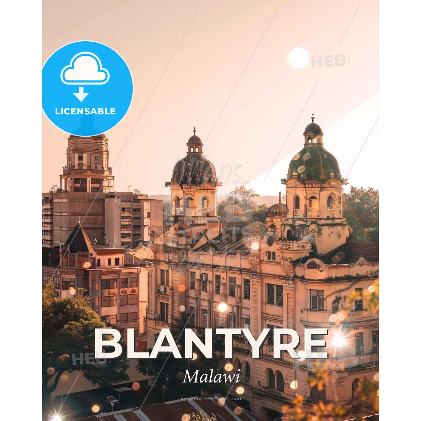 Blantyre Malawi City Skyline Sunset Silhouette - A group of buildings with domes - Square format print template