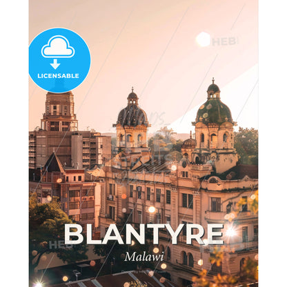 Blantyre Malawi City Skyline Sunset Silhouette - A group of buildings with domes - Square format print template