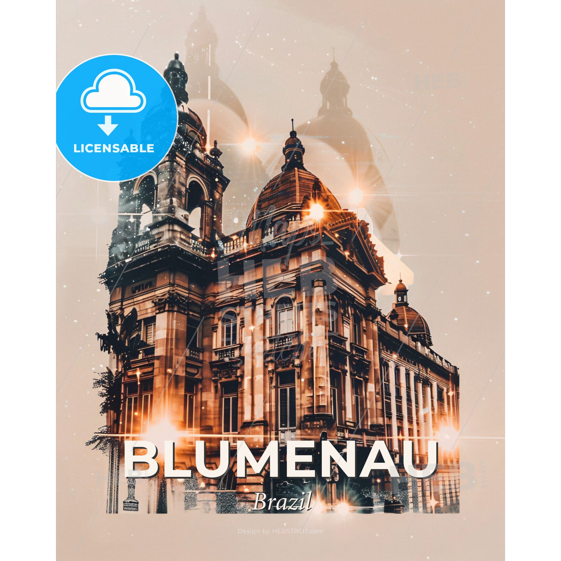 Blumenau Skyline Double Exposure Poster Art - A building with a dome shaped roof - Square format print template