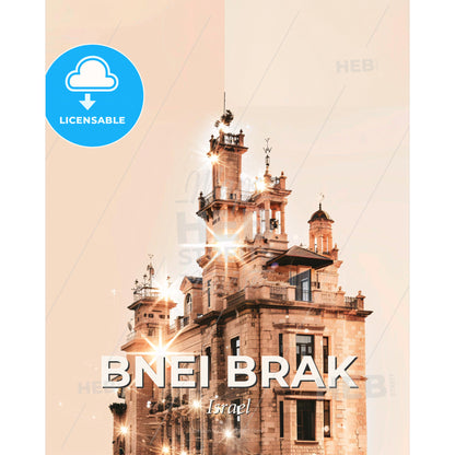 Bnei Brak Skyline Burst of Light Poster - A building with a tower and lights - Square format print template