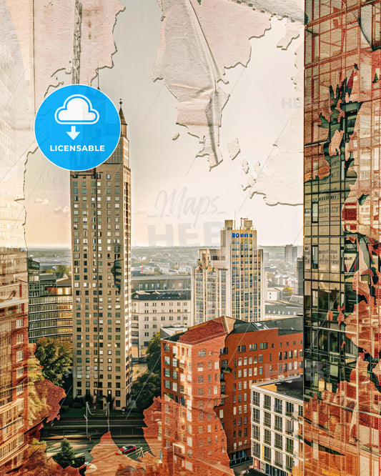 Bochum Skyline Double Exposure Art Poster - A city with tall buildings