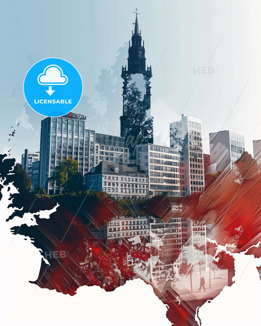 Bochum Skyline Double Exposure City Poster - A city with many tall buildings