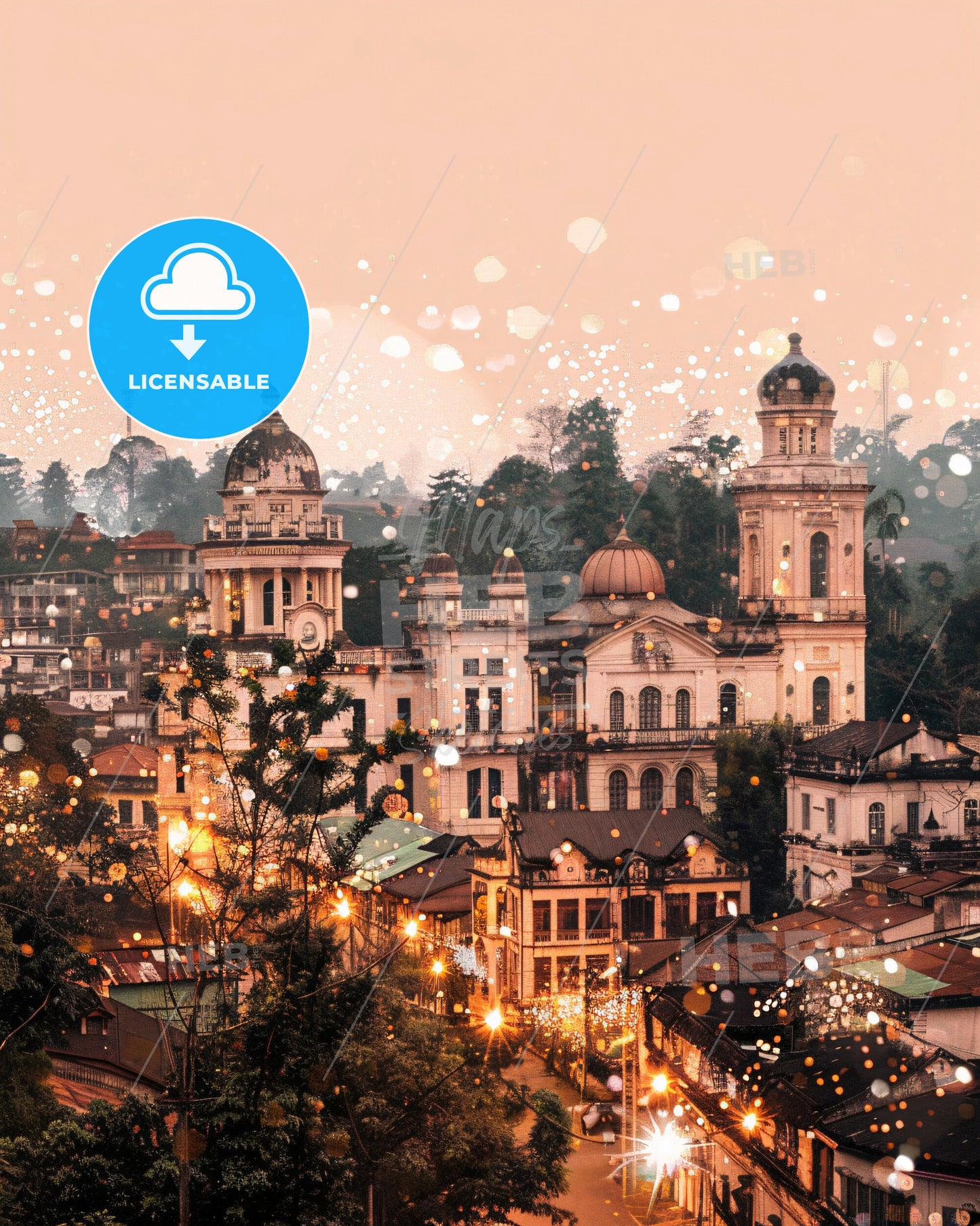Bogor Skyline Double Exposure Art Bright Beige - A city with many buildings and trees