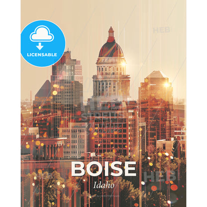Boise Idaho City LIGHTS and ARCHITECTURE Art - A city skyline with a dome and trees - Square format print template