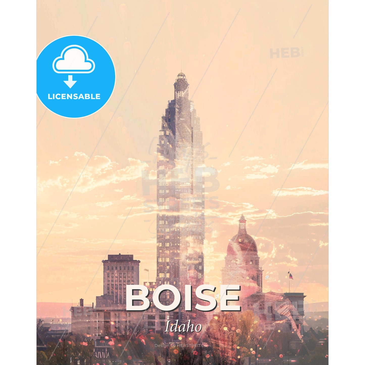 Boise Skyline Cityscape Pastel Colors - A city with a tall building - Square format print template