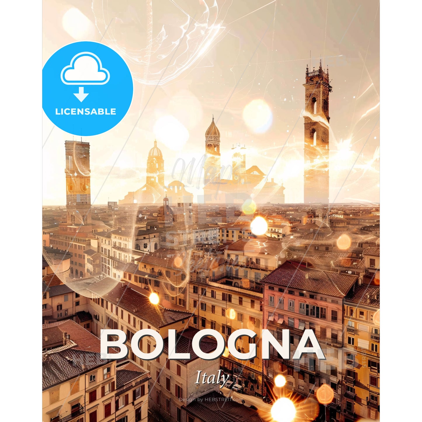 Bologna Italy Skyline Poster Artwork - A city with many buildings and lights - Square format print template