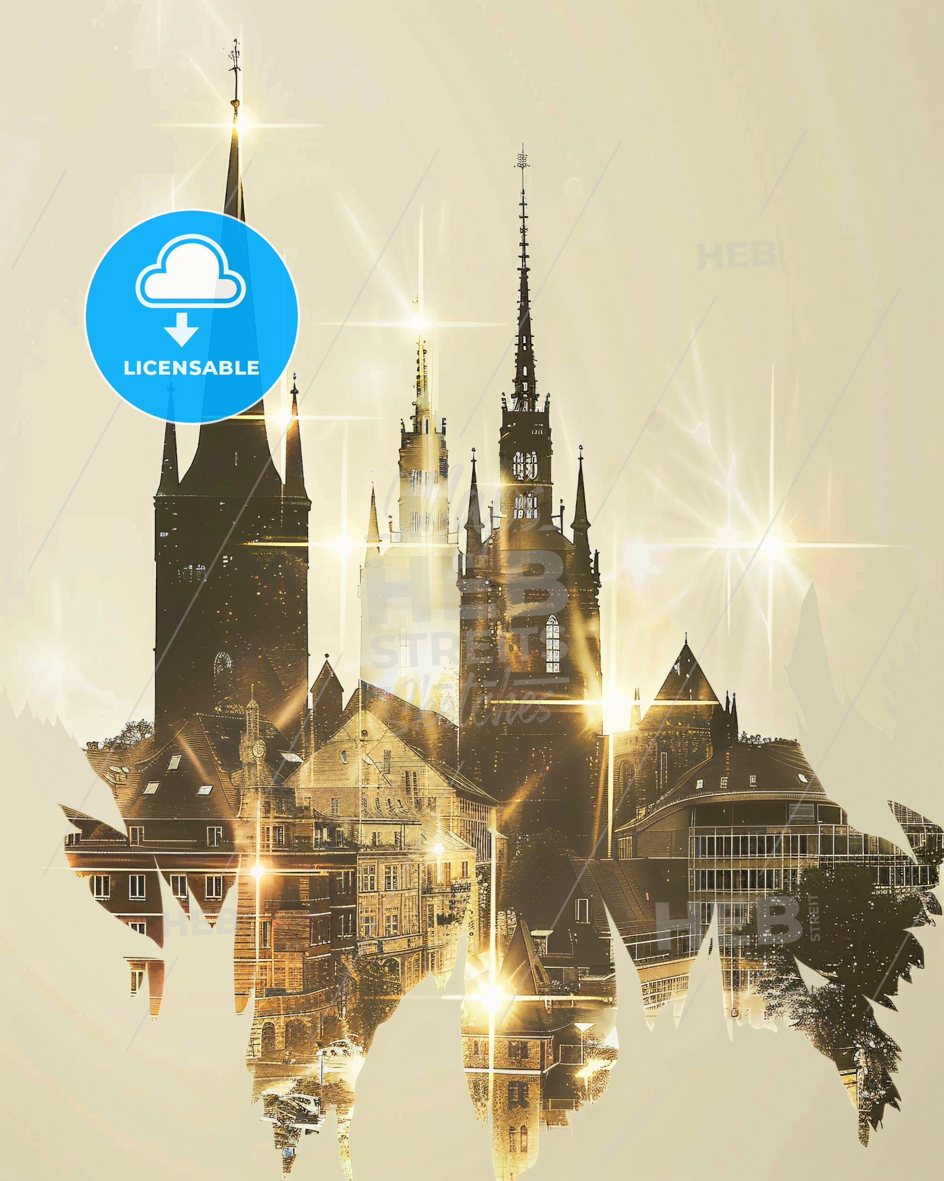 Bonn Skyline Composite Art Poster, Beige and Bright - A silhouette of a castle