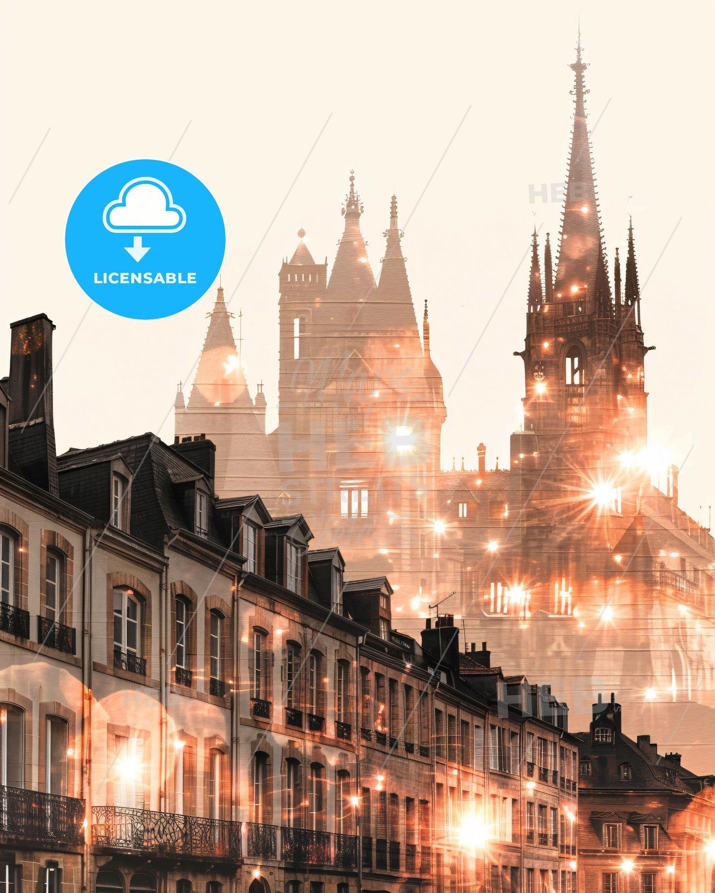 Bordeaux: Silhouette Skyline Double Exposure Art Poster - A city with a castle in the background