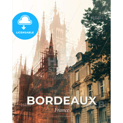 Bordeaux France Iconic Skyline Art Poster - A building with towers and trees - Square format print template
