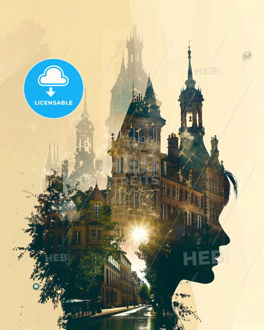 Bordeaux Skyline Composite Art Poster - A silhouette of a woman and a city