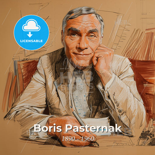 Boris Pasternak, 1890 - 1960, Russian writer - A Man Sitting At A Desk Holding A Pen Print Template