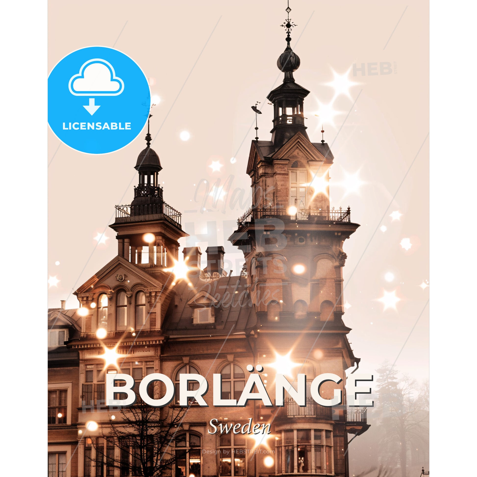 Borlänge Skyline Double Exposure Art Print - A building with many windows - Square format print template