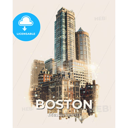 Boston Cityscape Poster: Iconic Architecture with a Modern Twist - A city skyline with many tall buildings - Square format print template