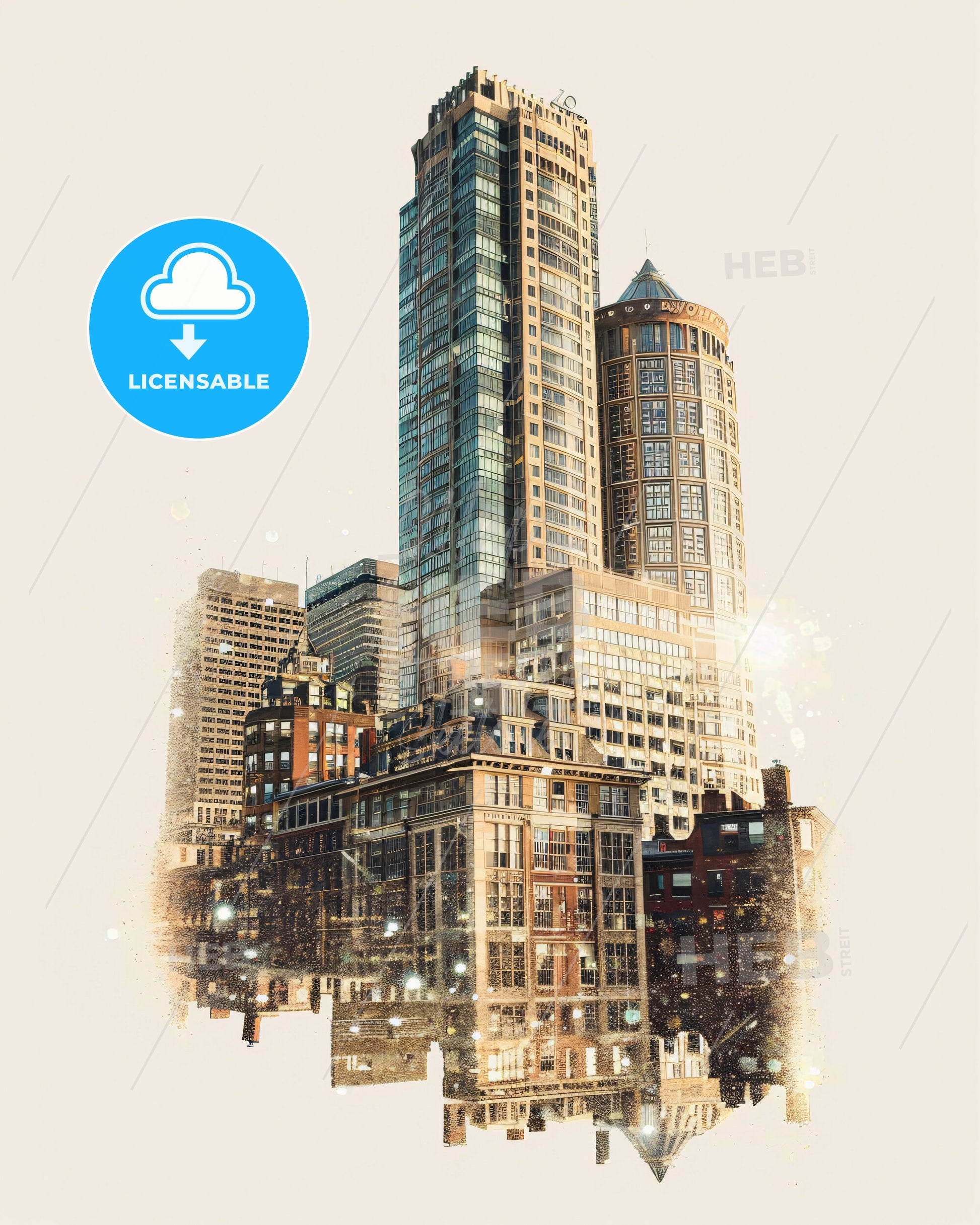 Boston Cityscape Poster: Iconic Architecture with a Modern Twist - A city skyline with many tall buildings