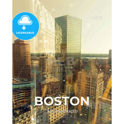 Boston Skyline: Beantown's Sparkly Mosaic - A city skyline with many tall buildings - Square format print template