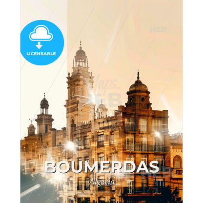 Boumerdas Skyline Double Exposure Poster - A building with many windows - Square format print template
