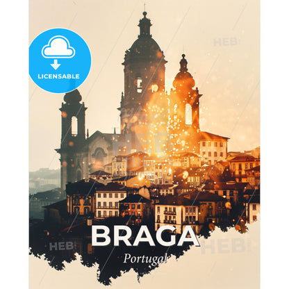 Braga Skyline: Vintage Architecture and Sparkle - A city with a large building - Square format print template