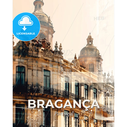 Bragança Portugal Double Exposure Skyline Architecture - A building with a dome shaped roof - Square format print template
