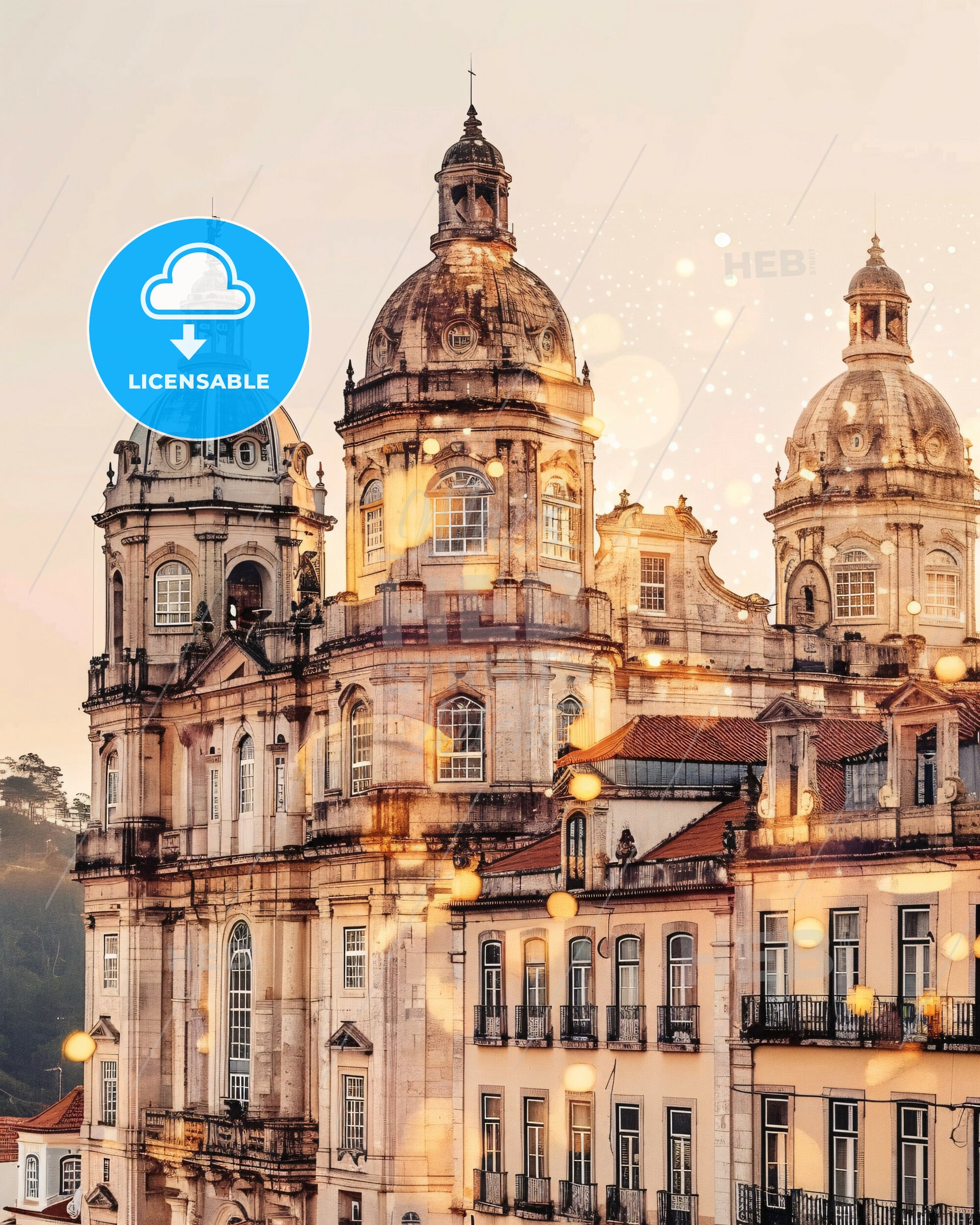 Braganca Portugal Double Exposure Cityscape - A large building with many windows