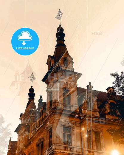 Brasov Romania City Skyline Iconic Architecture Poster - A building with a cross on top