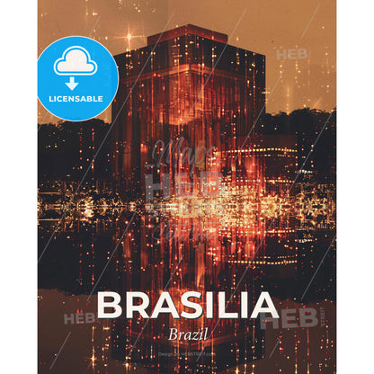 Brasilia City Skyline Art Posters - A building with lights reflecting in water - Square format print template