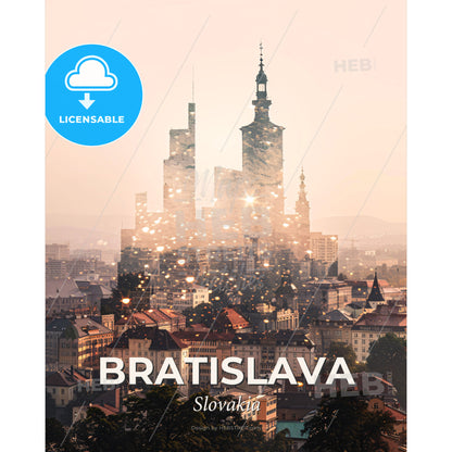 Bratislava Skyline Poster Art: Pastel Reflections - A city with many buildings - Square format print template