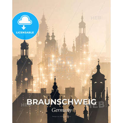 Braunschweig City Skyline Composite Poster Art - A city with many towers and lights - Square format print template