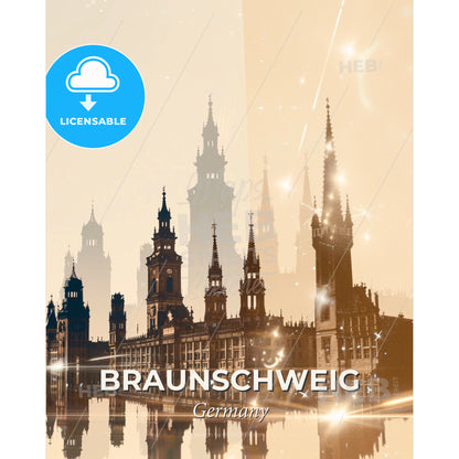 Braunschweig Skyline Composite Art Poster - A large building with towers and a tower on the side of it - Square format print template