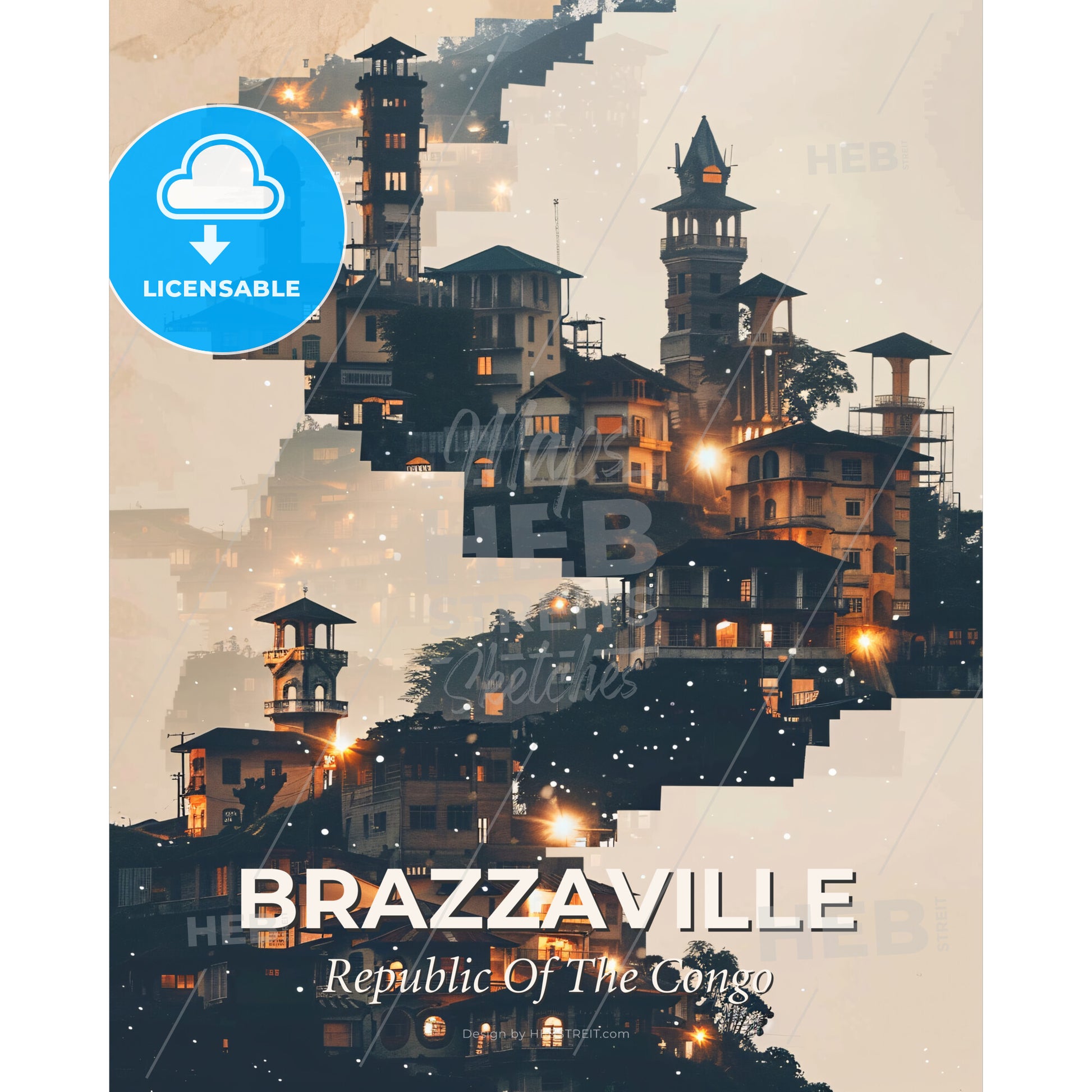 Brazzaville Cityscape Composite Artwork - A city with many buildings - Square format print template