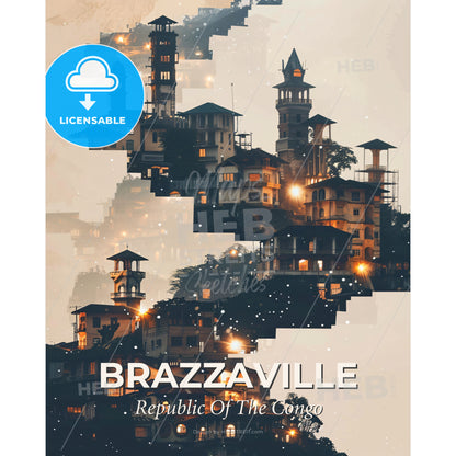 Brazzaville Cityscape Composite Artwork - A city with many buildings - Square format print template