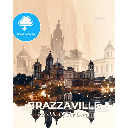 Congo Skyline Double Exposure Architecture Poster - A reflection of buildings and lights - Square format print template