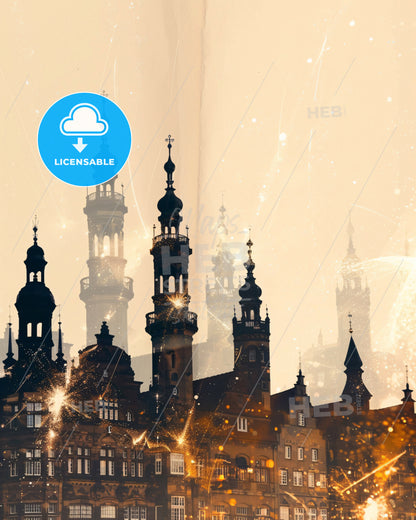Bremen Skyline Double Exposure Composite Art Poster - A city with many towers