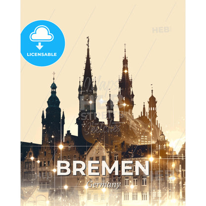 Bremen Skyline Double Exposure Composite Art Poster - A city skyline with many buildings - Square format print template