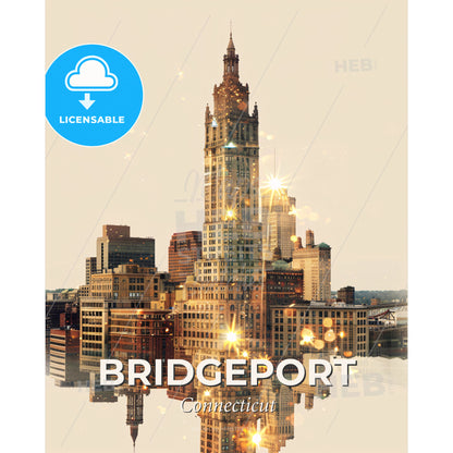 Bridgeport City Lights Poster Art Panorama - A city skyline with a tall tower - Square format print template