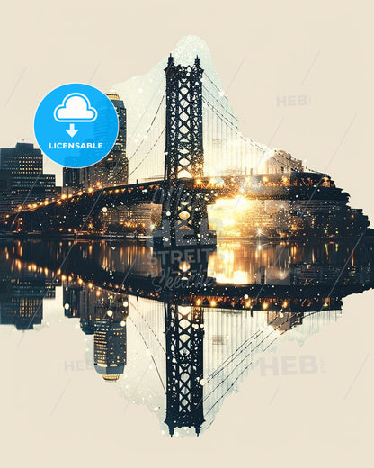 Bridgeport Cityscape Sparkles and Local Icons - A bridge over water with lights